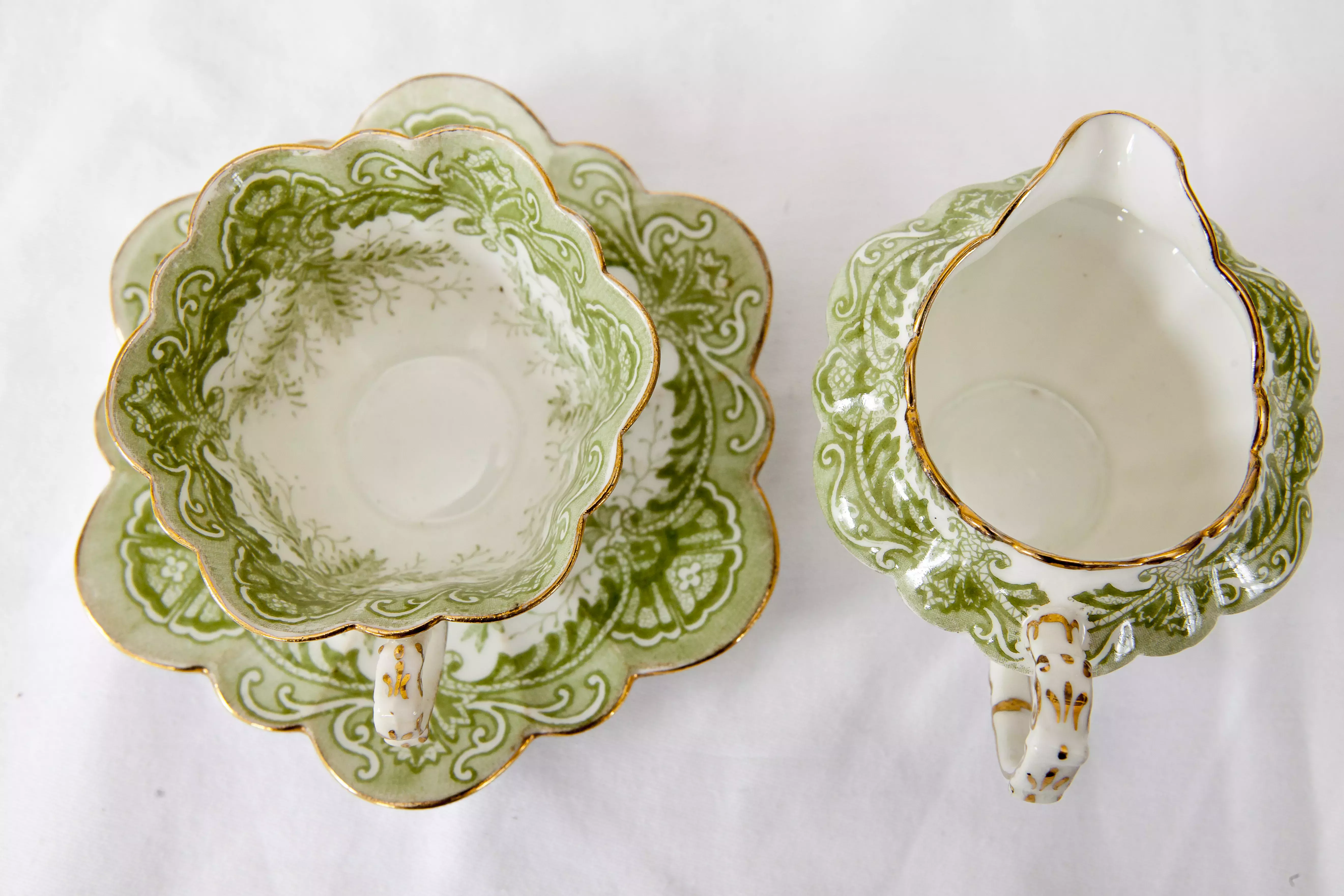 A green and white tea set 